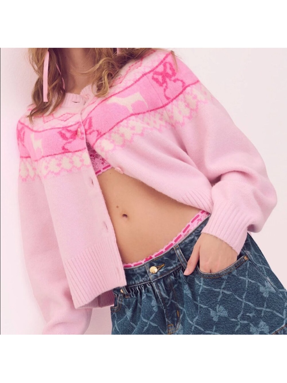 LoveShackFancy x Pink FairIsle Cardigan NWT M